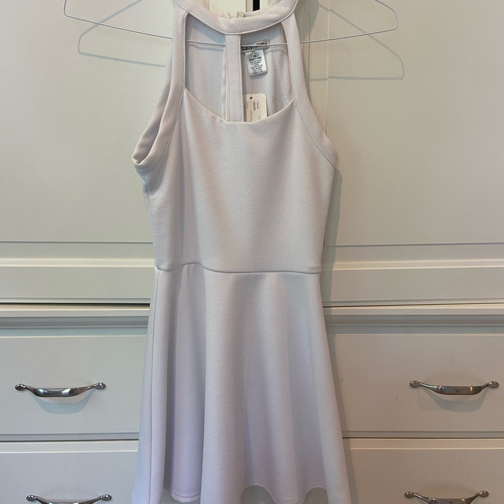 Sally Miller Girls White Halter Mini Dress (size 12)